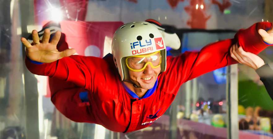 Participant enjoying indoor skydiving at iFly Dubai.