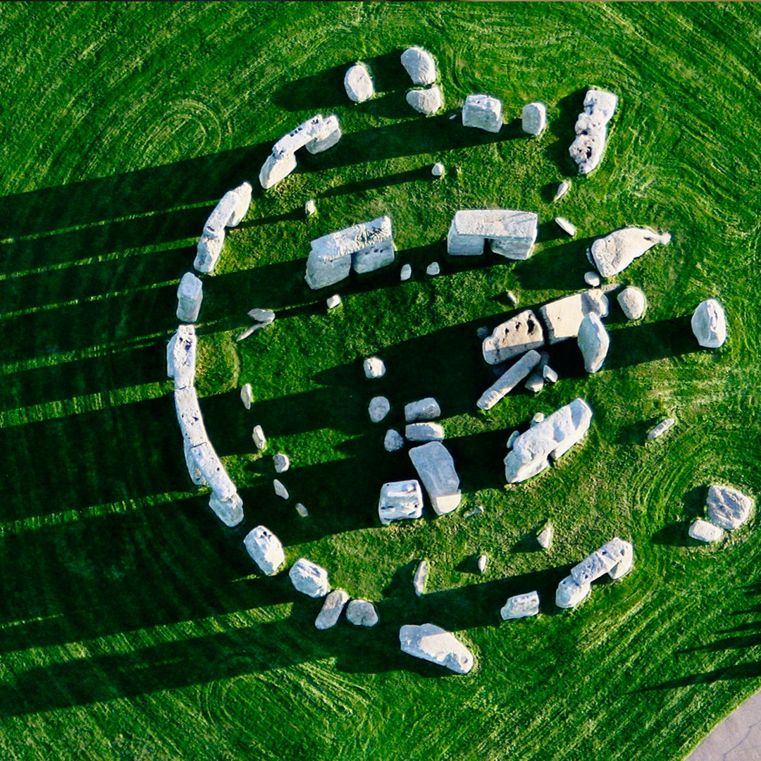Aerial view of Stonehenge stone circle in Wiltshire, England.
