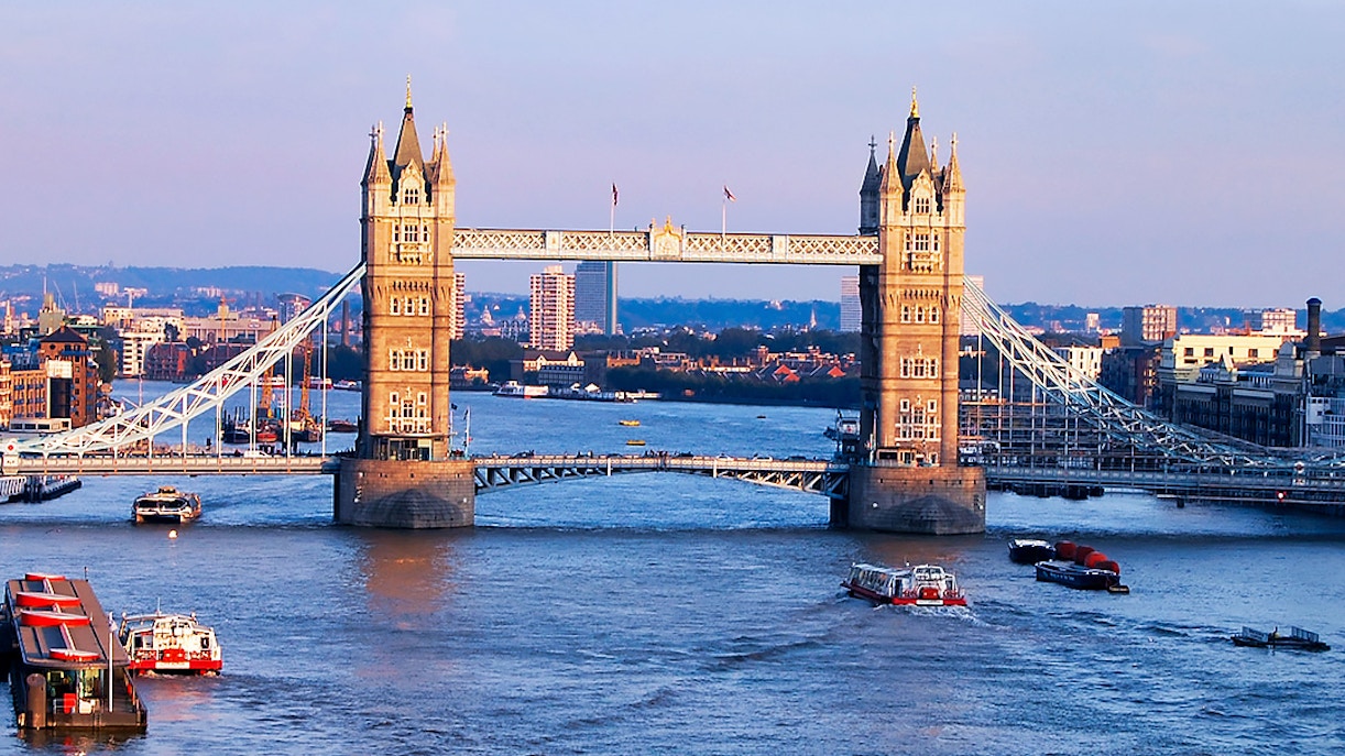 Tower Bridge over the River Thames in London during a city tour.