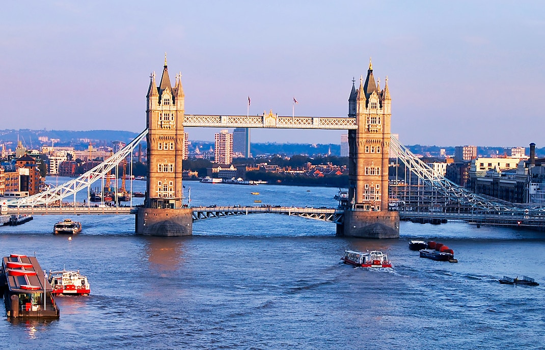 Tower Bridge over the River Thames in London during a city tour.