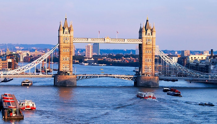Tower Bridge over the River Thames in London during a city tour.